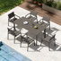 Ensemble de salle à manger d'extérieur en aluminium 7 pièces avec table de 170 cm (67 po) avec plateau imitation bois et trou pour parasol