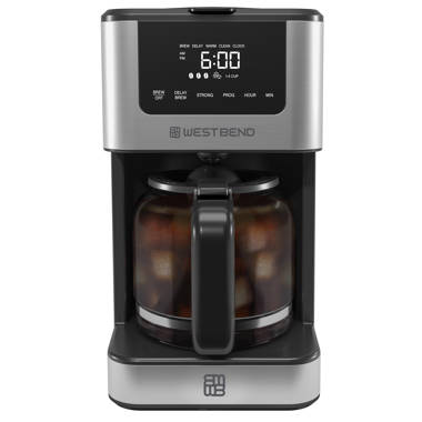  West Bend Drip Coffee Maker Brews Hot or Iced, Programmable  with Brew Strength Selector Auto Shut-Off and 6 Functions Permanent Mesh  Filter and Glass Carafe, 12-Cup, Metallic,Silver: Home & Kitchen