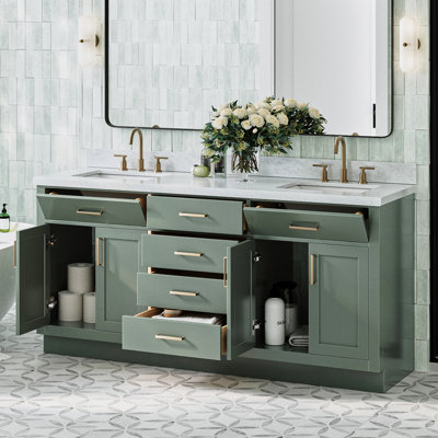 Tidworth Solid Wood Double Bathroom Vanity with 1.5'' Carrara Marble Top
