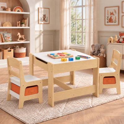 Ensemble de table pour enfants 3 en 1 et 2 chaises avec rangement, plateau amovible et tableau noir, pour l'art, l'artisanat, la lecture, le jeu