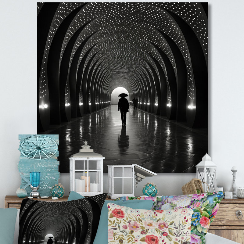 «Black Grey Tunnel Timeless Passage Pointillism I», reproduction d'art sur toile, H 16 po x l 16 po x P 1 po, Toile tendue