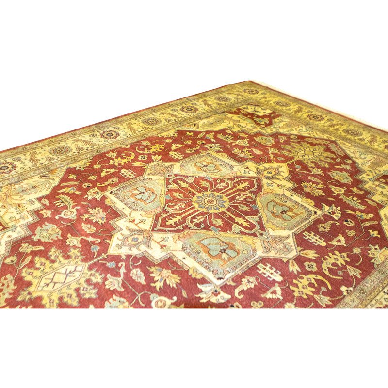 Tapis rouge et ivoire de haute qualité noué à la main