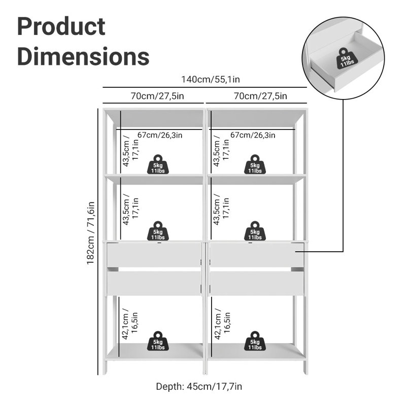  Armoire de rangement pour garage avec outils à 4 tiroirs et tablettes ouvertes L 55 po - blanc, Blanc