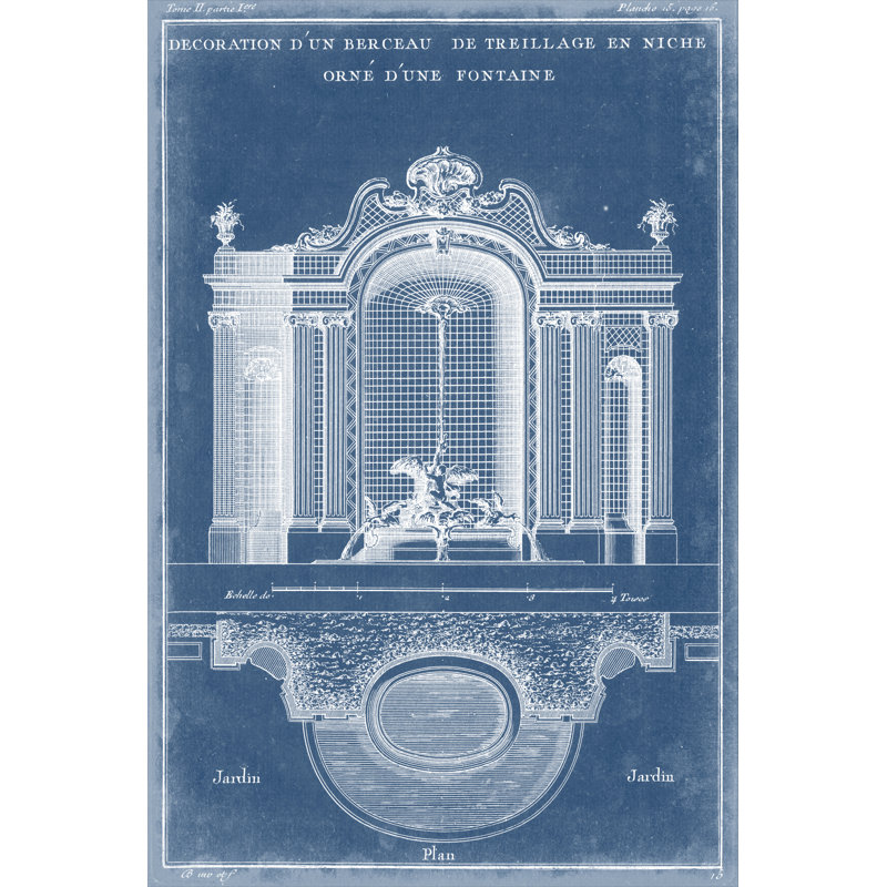 Garden Treillage Blueprint II - Wrapped Canvas Print, 76cm H x 51cm W