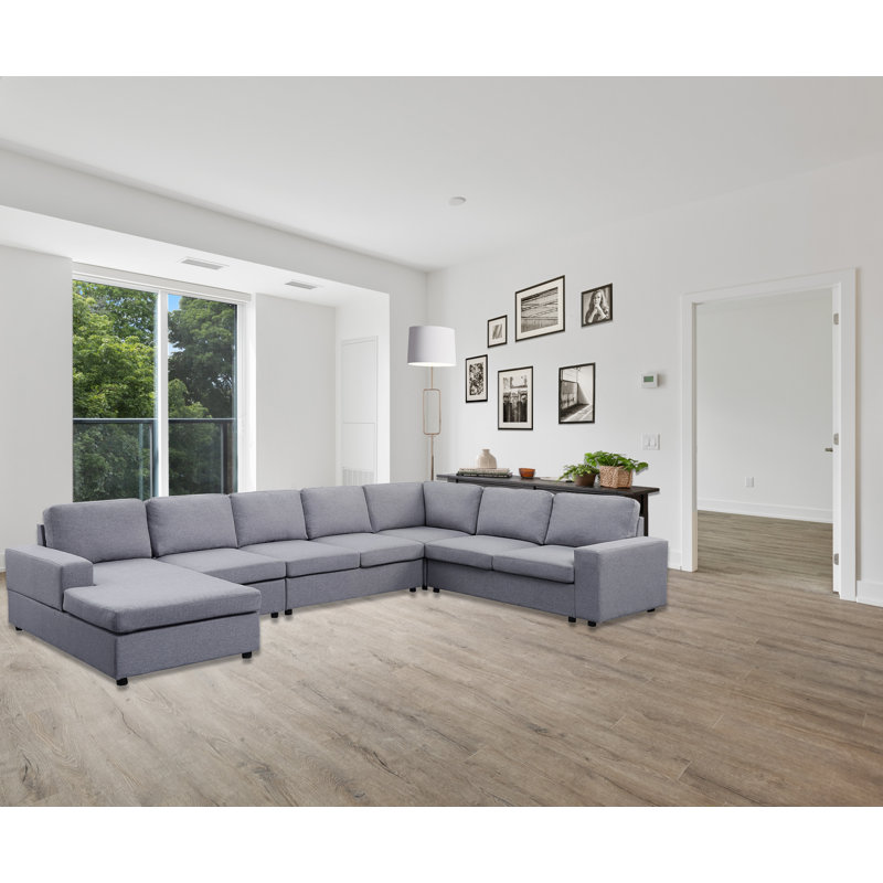 Hayden Upholstered U-Shaped Sectional Reversible, Light Gray 100% Polyester