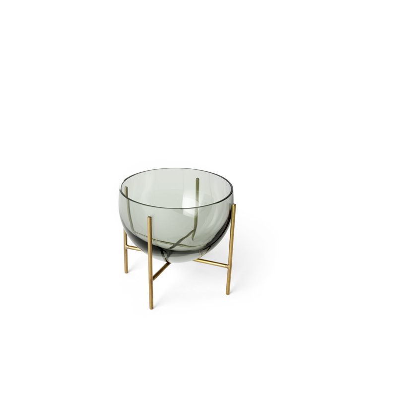 Échasse Glass Contemporary 11.6" W Decorative Bowl, Smoked/Brushed Brass