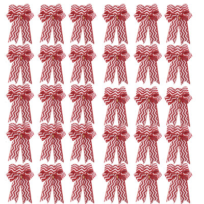 Ensemble de 30 nœuds de Noël en toile de jute rouge et blanche, 24 cm x 19 cm, nœuds rustiques pré-noués de style ferme pour couronnes, décorations de sapin, guirlandes et décorations de porte d'entrée pour les fêtes.