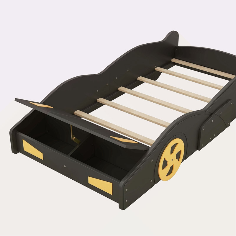 Lit plateforme avec roulettes et rangement Race, Lit simple, Noir