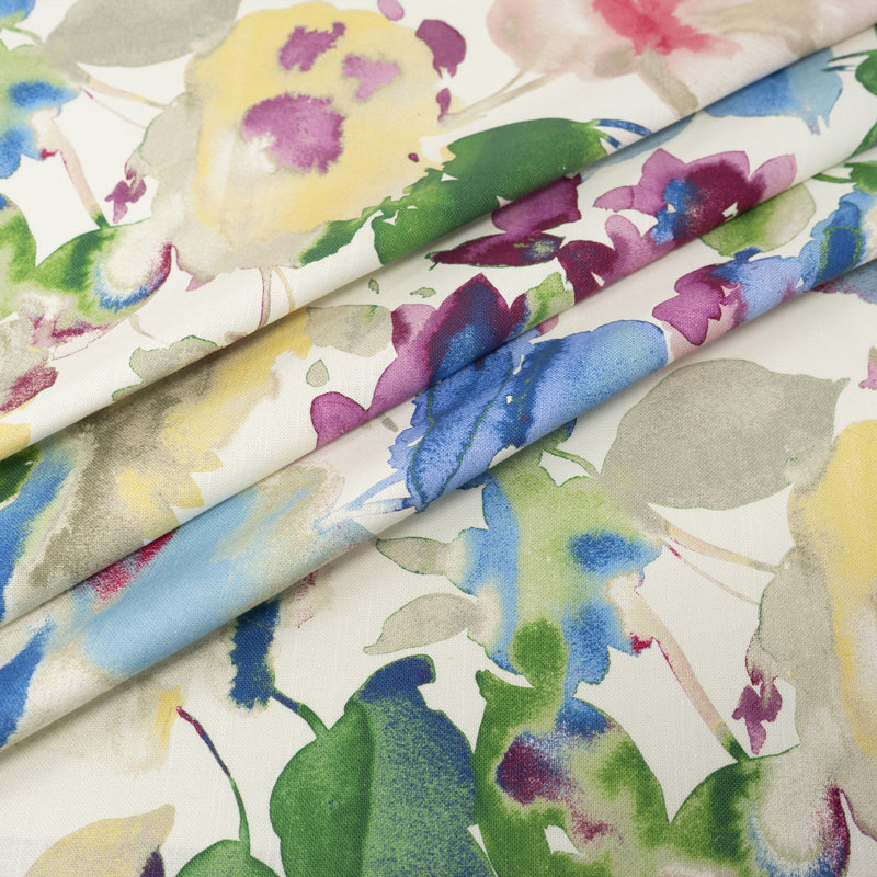 Waverly 54" 100% Cotton Duck With Linen Look, Home Décor, Upholstery Fabric, Cut by Yard, Aqua Fleur Bloom
