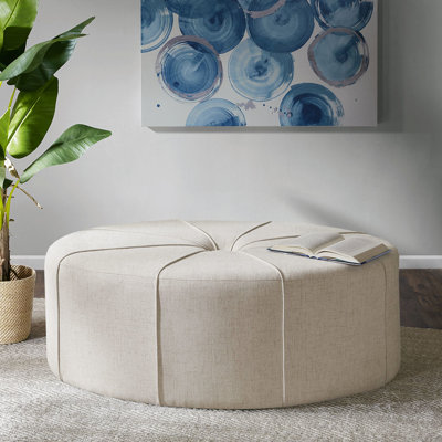 Tabouret crème pour salon - 123 cm (l) x 83 cm (p) x 46 cm (h), bouton, épaisseur 122 cm, pratique, aucun assemblage requis