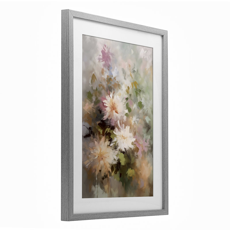 «Faded Pastel Dahlias», reproduction sous verre encadrée, design by Creative Studio, H 20 po x l 14 po, Cadre de ferme gris