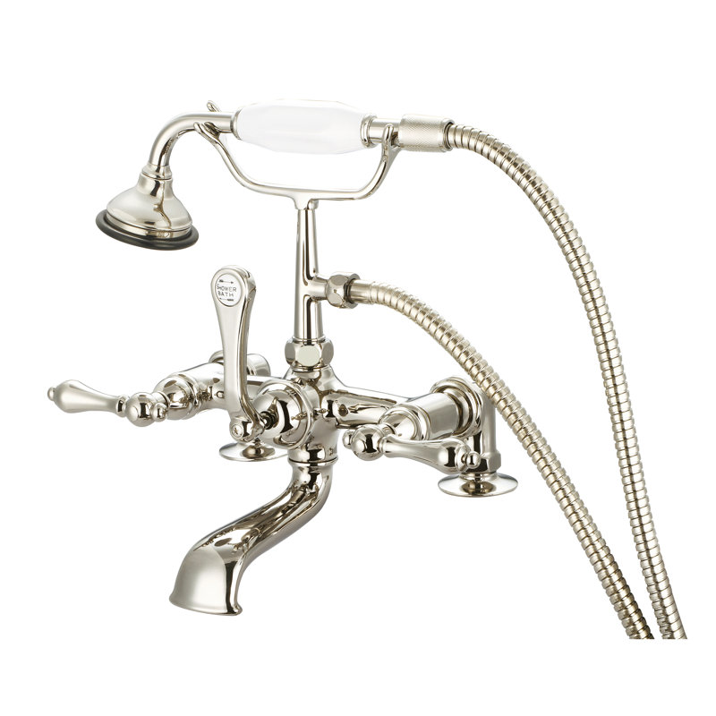 Robinet de baignoire à pattes avec douche à main Stonington, Poignées levier, Nickel poli