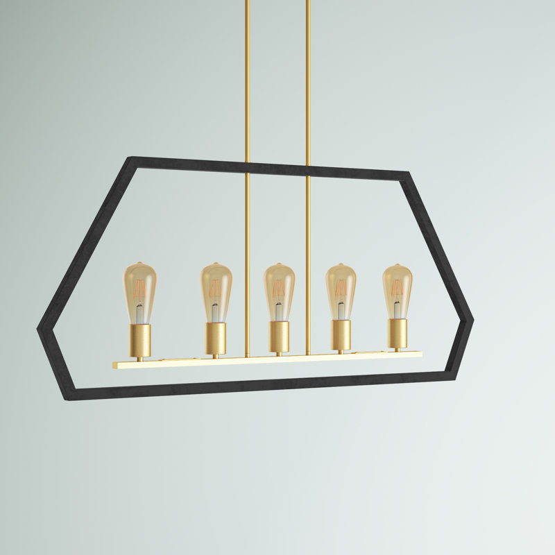 Luminaire suspendu linéaire à 5 lumières pour îlot de cuisine l 37,2 po Blythdale, Noir / or