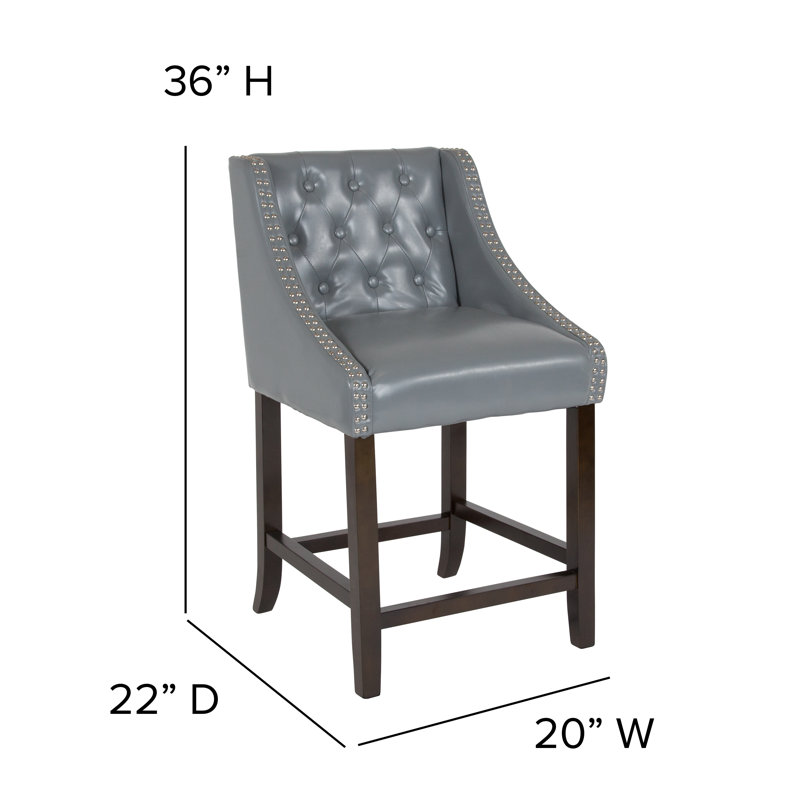 Teja 24" High Transitional Tufted Walnut Counter Height Stool, Counter Stool (24" Seat Height), Light Grey