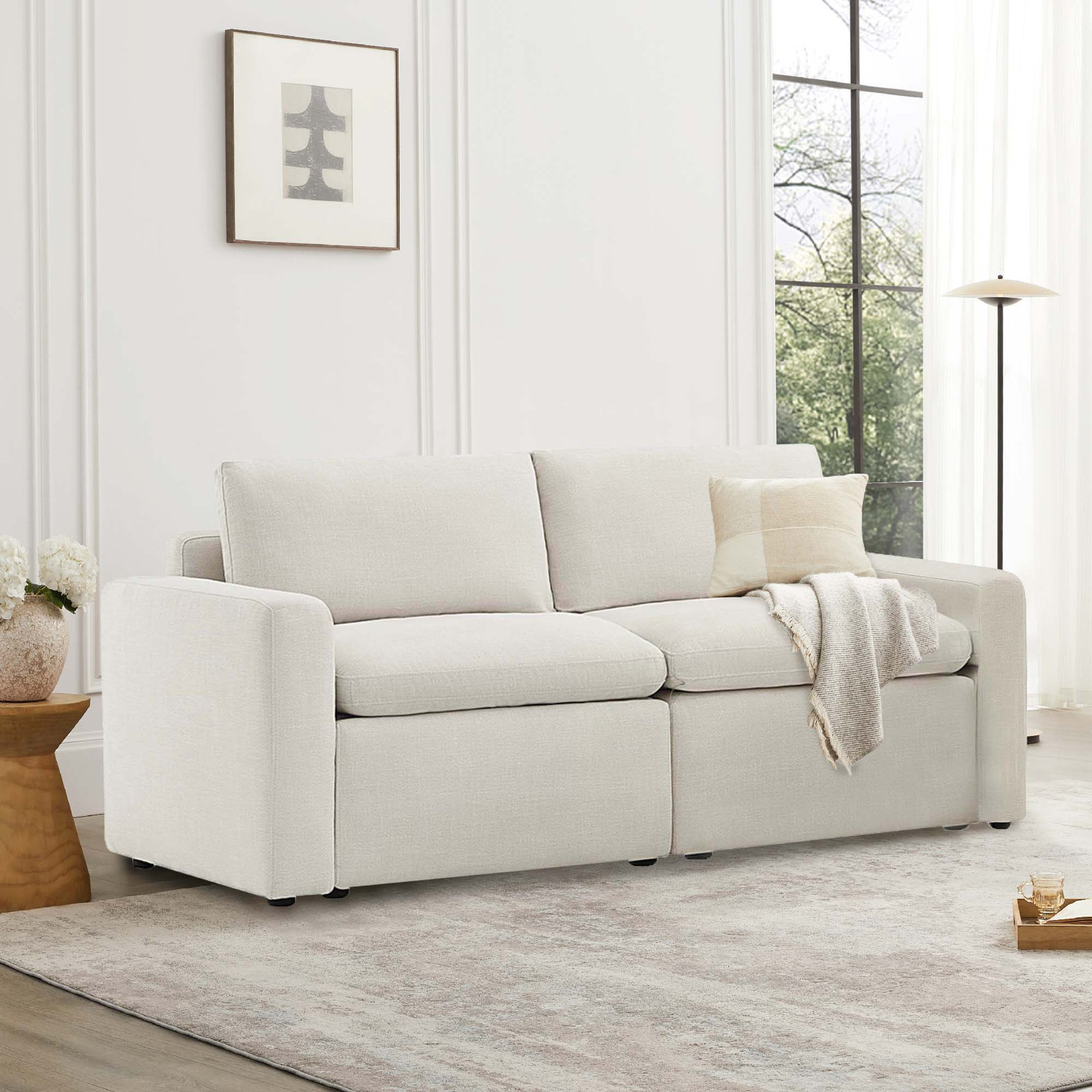 Lana 104" Linen Modular Sofa, 34" H x 74" W x 34.6" D, Effie Linen Performance Linen