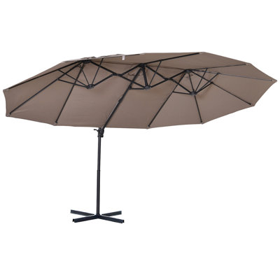 Très grand parasol de marché extérieur double face 14 pi avec manivelle, base transversale pour terrasse, pelouse, cour et piscine