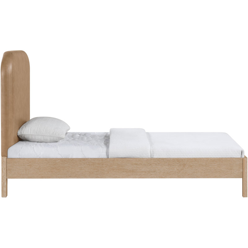 Lit tapissier en cuir Caswell, Twin, Naturel