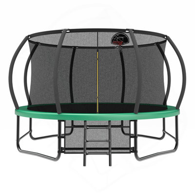 14FT Trampoline With Enclosure - Recreational Trampolines With Ladder And Antirust Coating, ASTM Approval Outdoor Trampoline For Kids