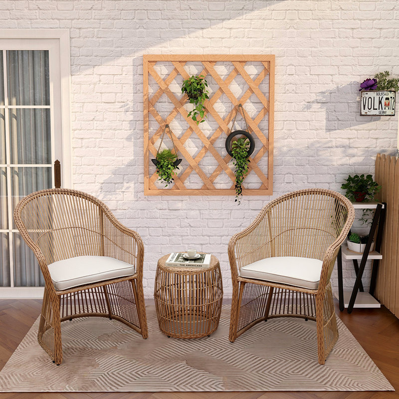 Hekla Lustig 3 Piece Rattan Seating Group with Cushions, Natural
