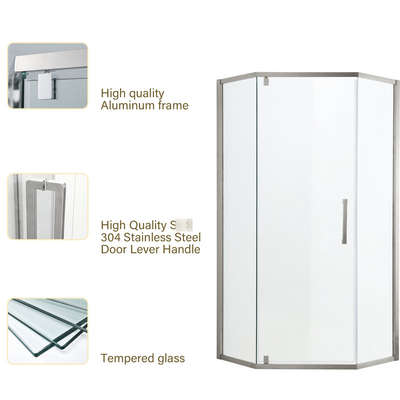 Tempered Glass Bathroom Shower Enclosure, 34-1/8" X 72", , Semi- Shower, Luxury, Stainless