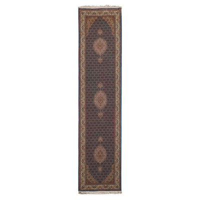 2'8''x11'7'' Runner Hand Knotted Wool Blue Tabriz Traditional 300 KPSI Rug