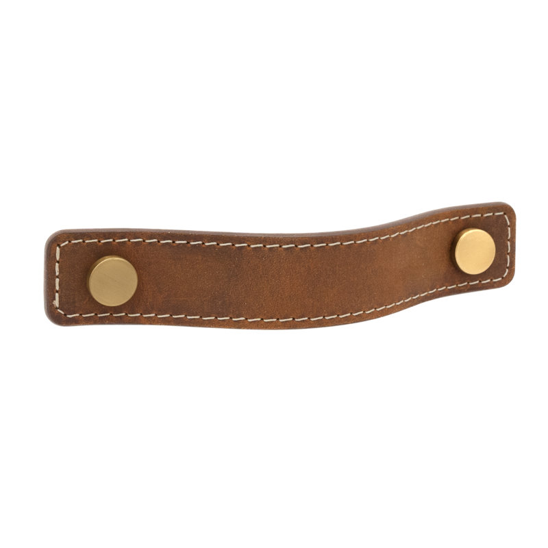 Poignée de tiroir en cuir satiné de 4 po Sadelle Leather, 4", Brun / laiton satiné