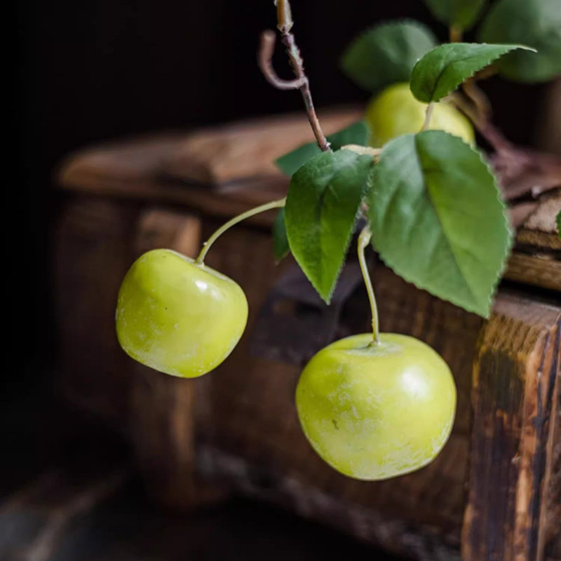 Branche de pomme verte artificielle avec feuilles, 39,37 po x 2 po
