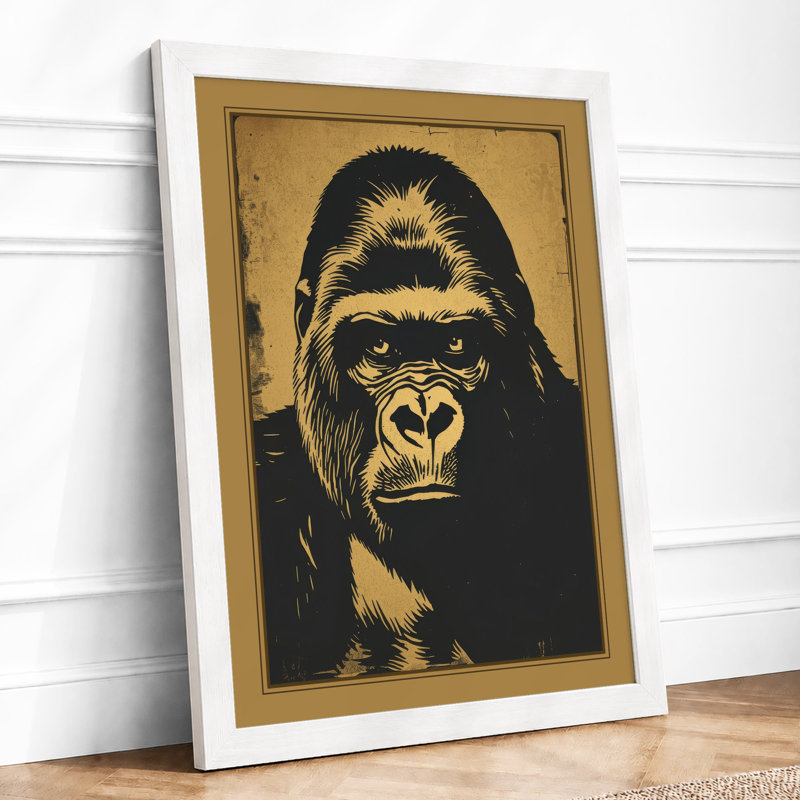 Gorilla Stare Rustic - Framed Print, A2 - 59.4 x 42.0 cm, White