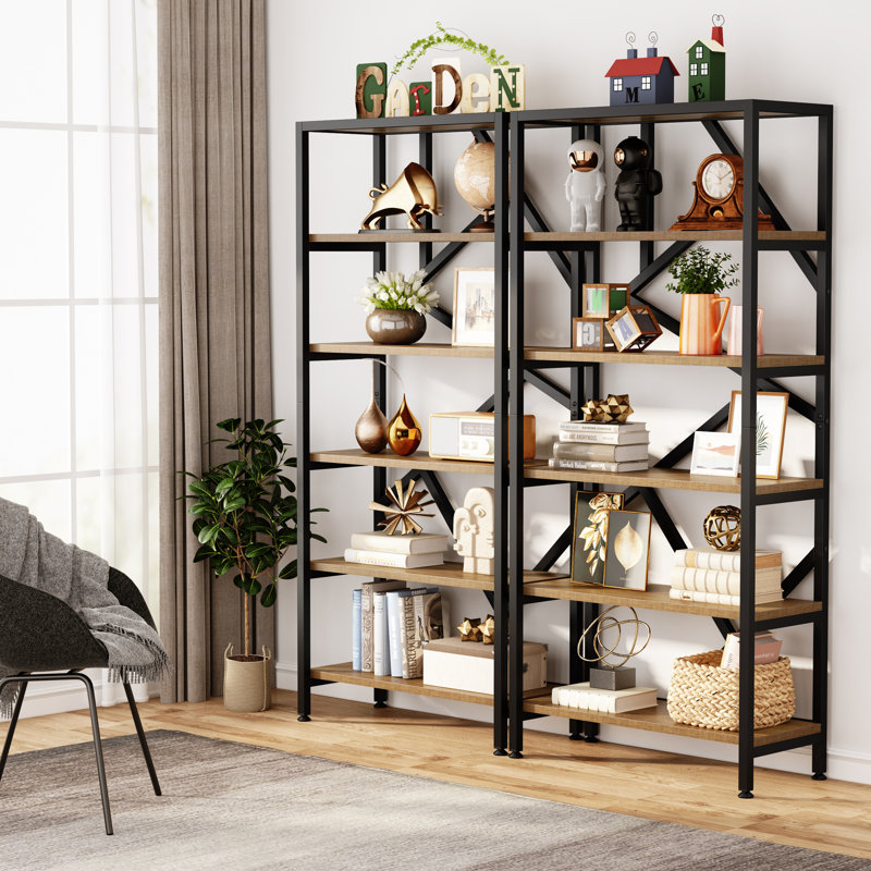 31.5"W x 70.87"H Myrikle Etagere Bookcase Bookshelf 6 Tier Open Back Baker's Rack Brown Black Sets Of 2 Display Shelving 2 Pcs