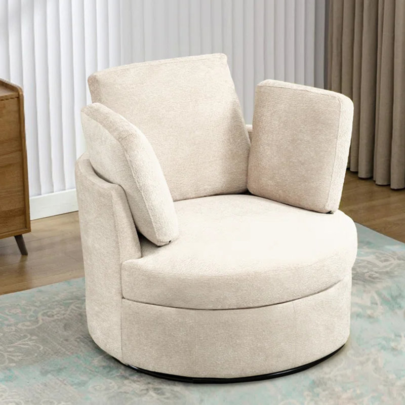 Fauteuil demi-tonneau pivotant avec rangement caché Chenille, Chenille crème