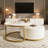 Modern Round Nesting Coffee Table Fluted With Drawer In White & Gold In 31.5"