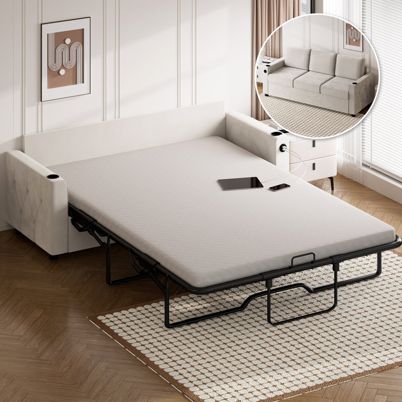 Dreyvin Upholstered 80.3'' Sofa, Beige Velvet
