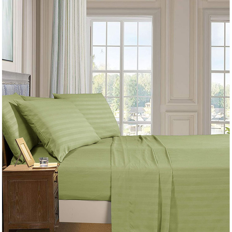 Microfiber Percale Striped Sheet Set, Green, California King Sheet Set with 2 Pillowcases