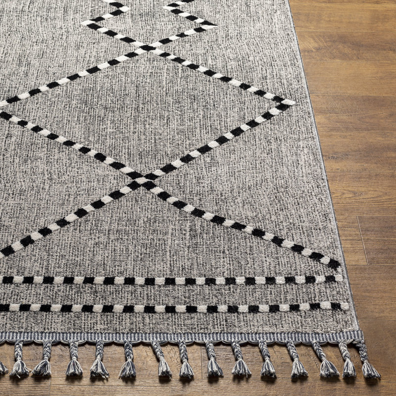 Anfaniola Geometric Machine Woven Area Rug in Gray/Black, Rectangle 9'2" x 12'