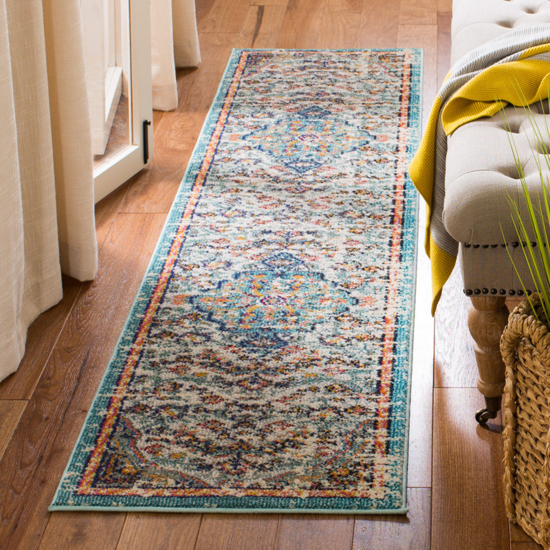 Felty Oriental Area Rug, Runner 2'2" x 22', Gray/Light Blue/Orange