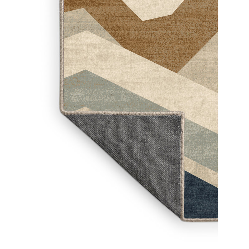 Tapis beige doux et moelleux à motif géométrique Poseidon, 7 x 9