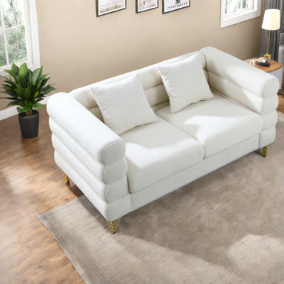 Compression Cozy 60 Inch Fabric Sectionals, Modern Ivory Home Seating