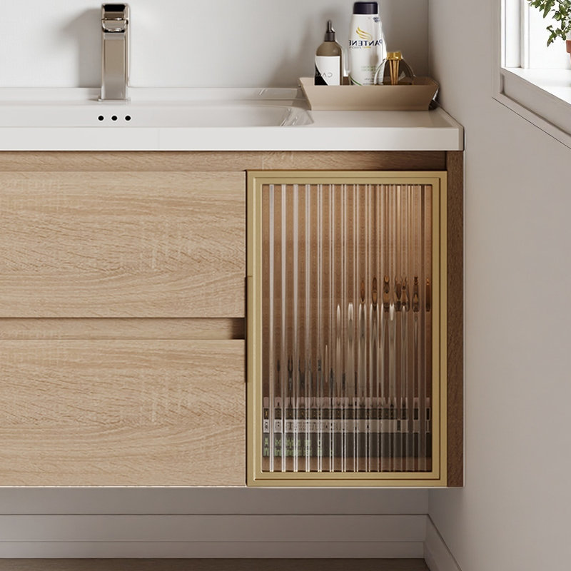 36'' Single Bathroom Vanity with Sintered Stone Top, Wall Mounted Vainty with Acrylic Door, U-Shaped Cutout Drawer