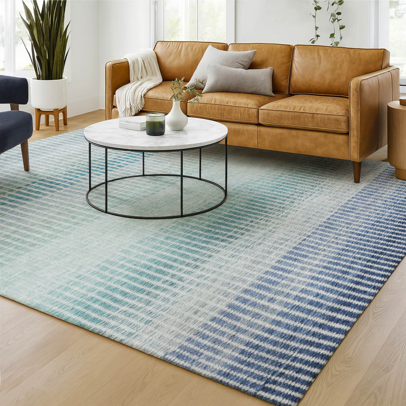 Premium Machine Washable Mayfield AMF2313 Stripes Rug, Blue, 8' x 10'