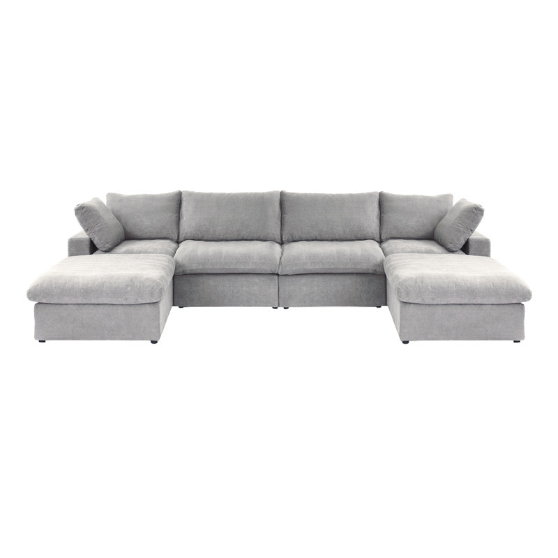 Canapé modulaire rembourré 6 pièces Kenda Ellerie, Mélange de lin gris