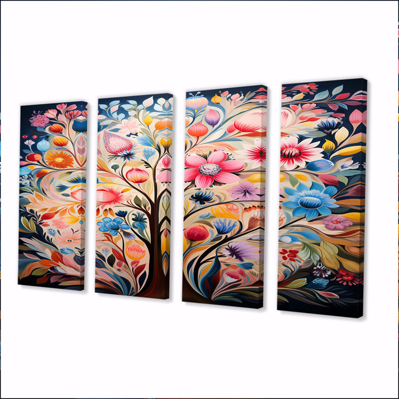 Timothee - Tree Floral Wall Art Canvas 4 Piece, 28" H x 48" W