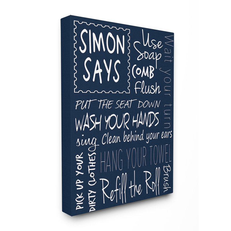 «Simon Says Bathroom Rules», art textuel, Toile tendue, H 30 po x l 24 po x P 1,5 po