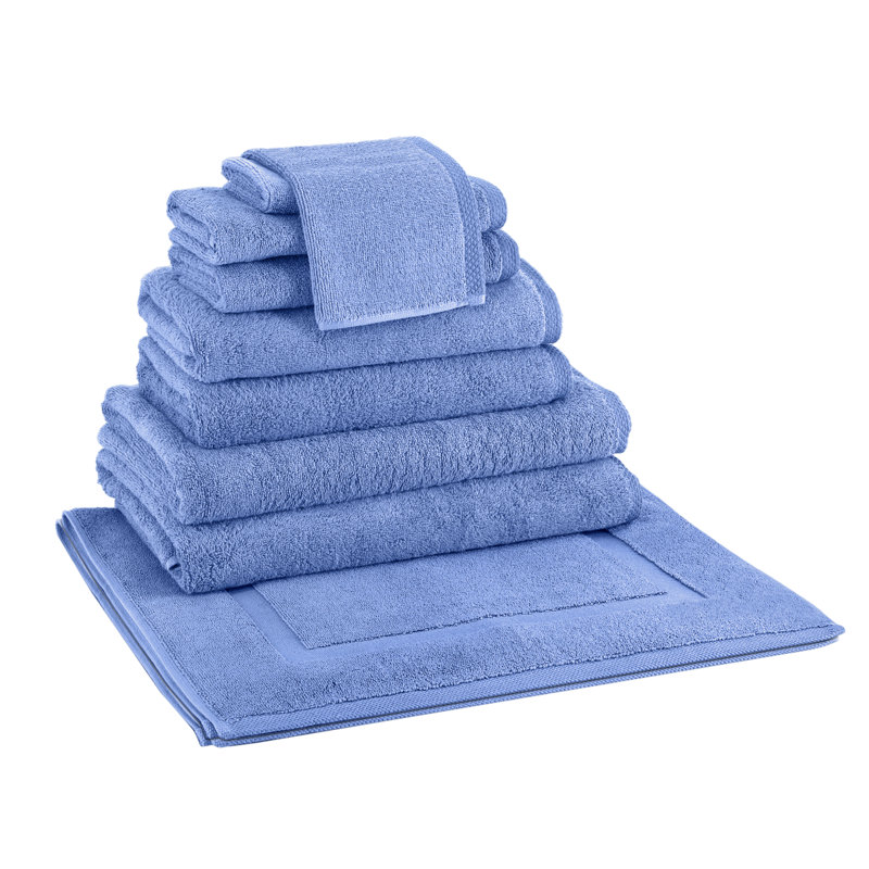 Blatec 9-Piece Guest Room Bath Towel Set with Bath Mat, Blue