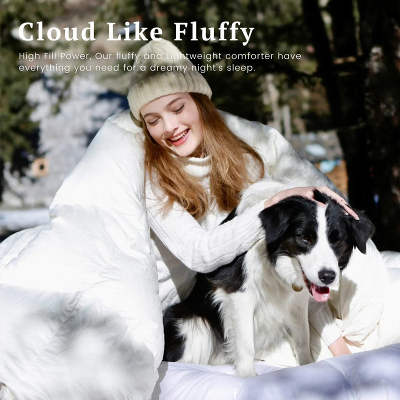 Skin-Friendly Cotton Blend Cover Fluffy Feather Down Comforter Duvet Insert for All-Season, King