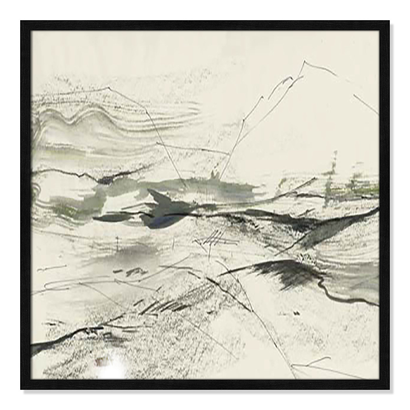 Green Sketches Print, Black Slim Framed, 27.5" H x 27.5" W x 1.25" D