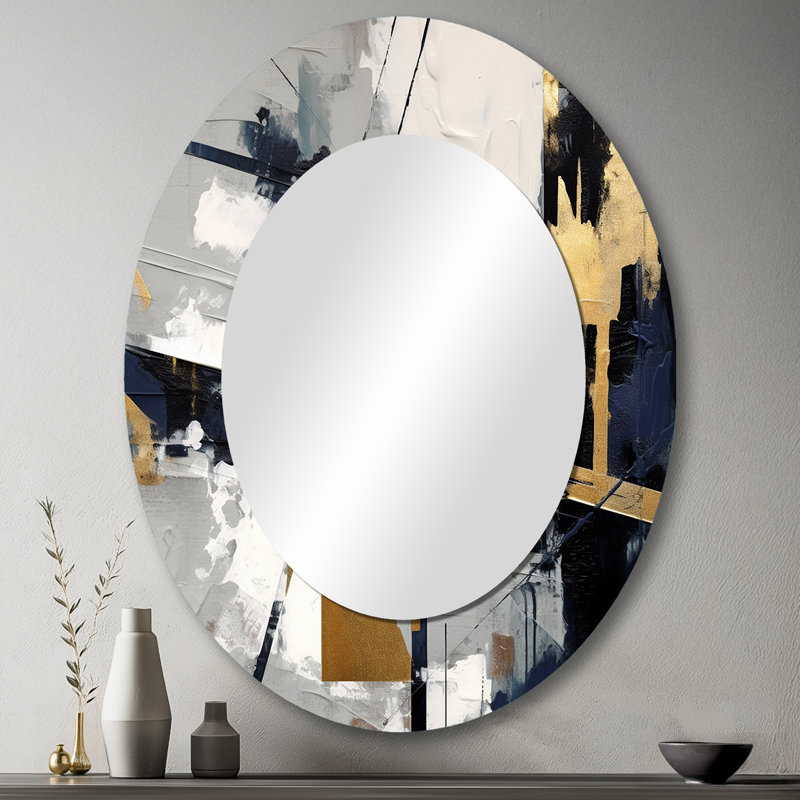 Gris et doré Impressions Transcendent II - Grand miroir mural ovale sur métal, 43 po x 33 po