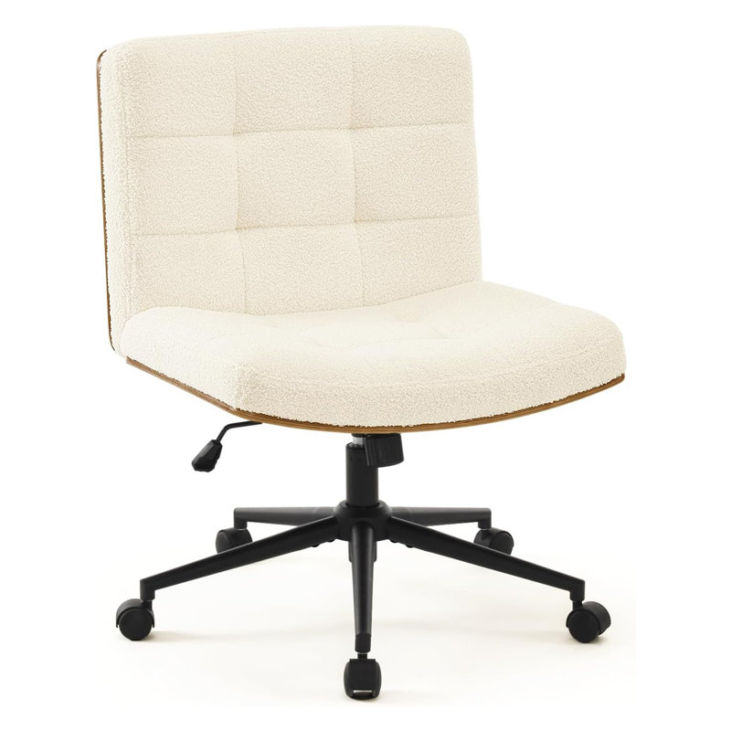 Chaise de bureau pivotante rembourrée Mitchem, Peluche beige
