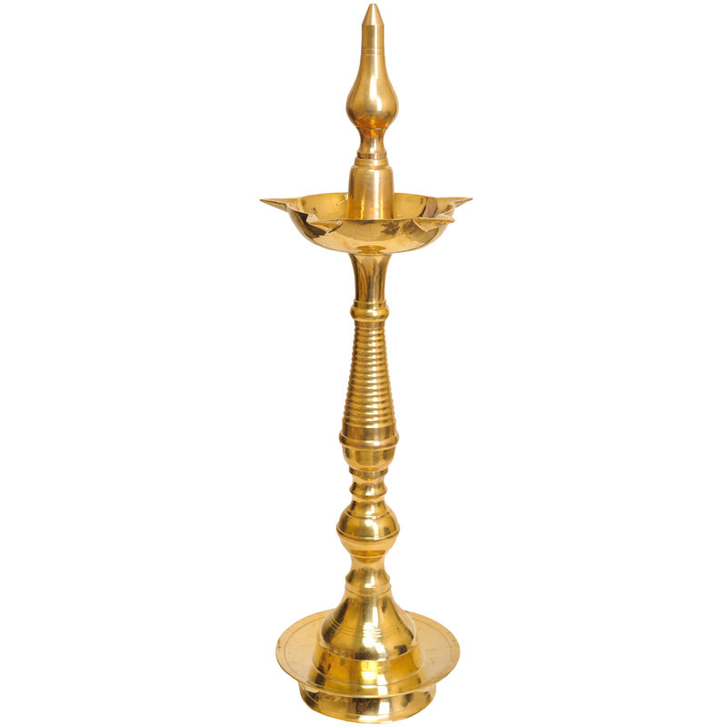 Lampe à huile 21 "à cinq mèches fabriquée à la main en laiton 21" - support traditionnel Diya "Nila Vilakku" (2 kg)