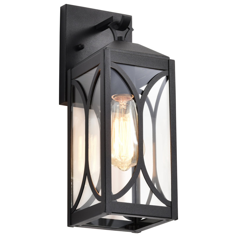Esmeray - 1 Light Medium Wall Lantern - Matte Black with Clear Glass, 14" H x 4.75" W x 6" D