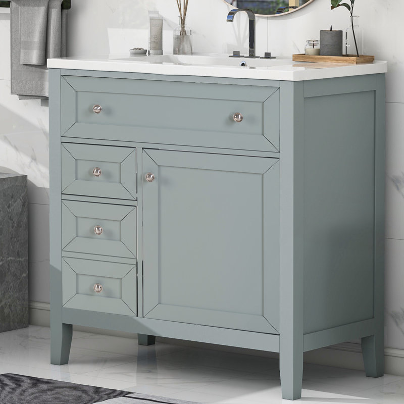 Meuble-lavabo en bois massif avec lavabo encastré en céramique